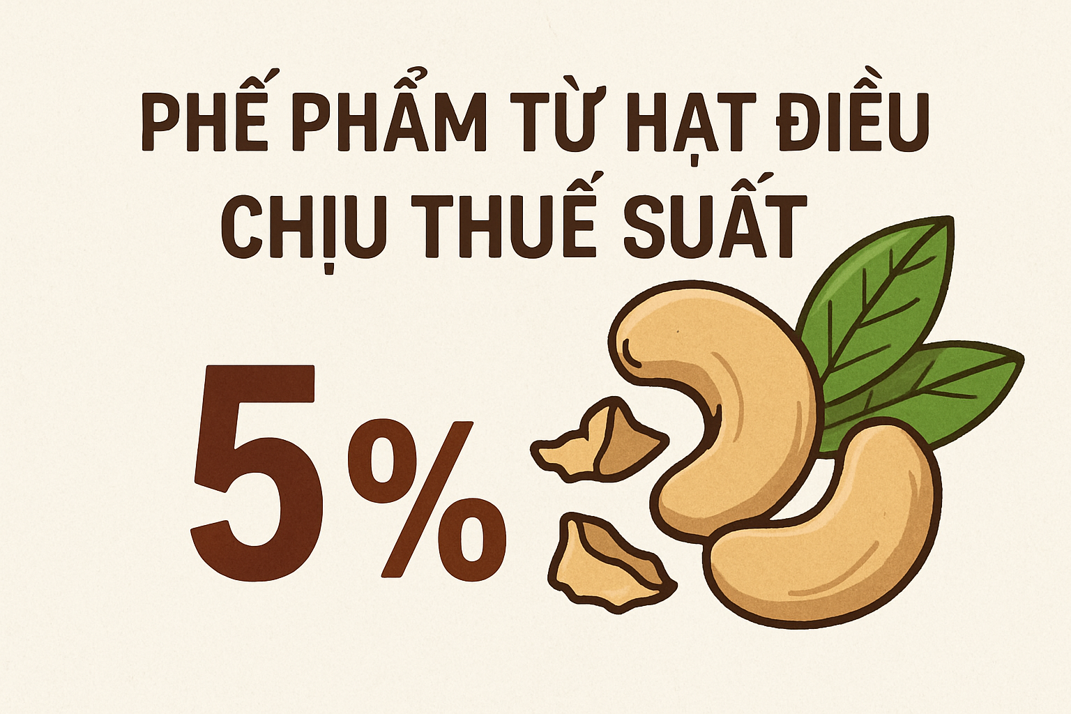 Phế phẩm từ hạt điều chịu thuế suất bao nhiêu phần trăm?
