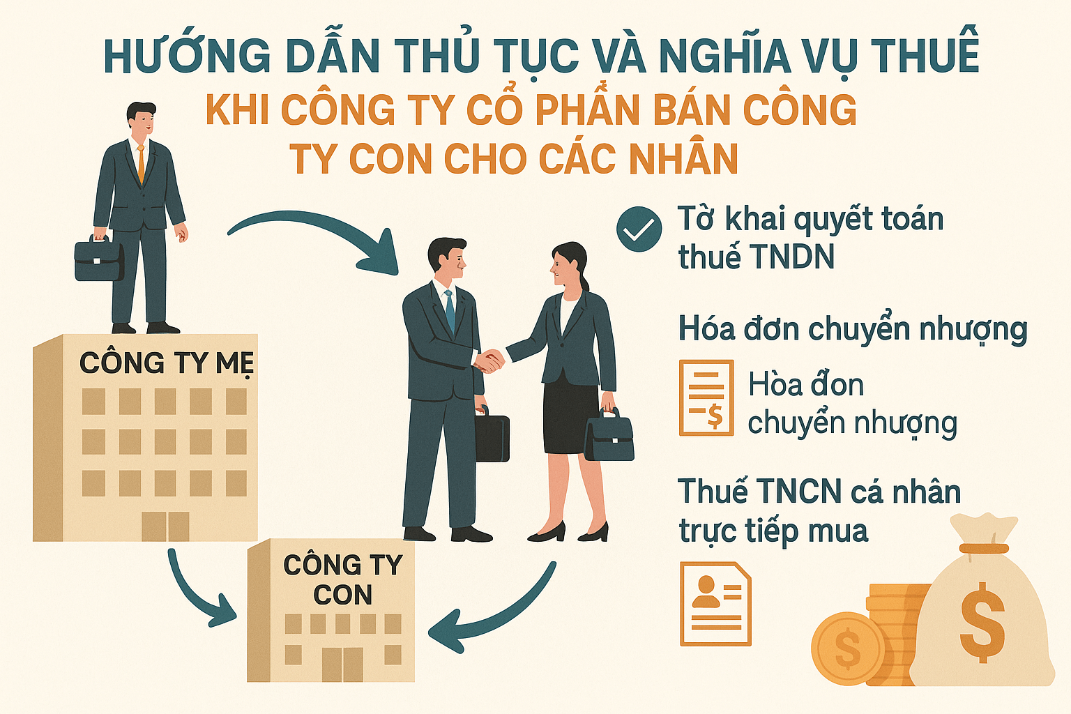 Hướng dẫn thủ tục và nghĩa vụ thuế khi công ty cổ phần bán công ty con cho các cá nhân