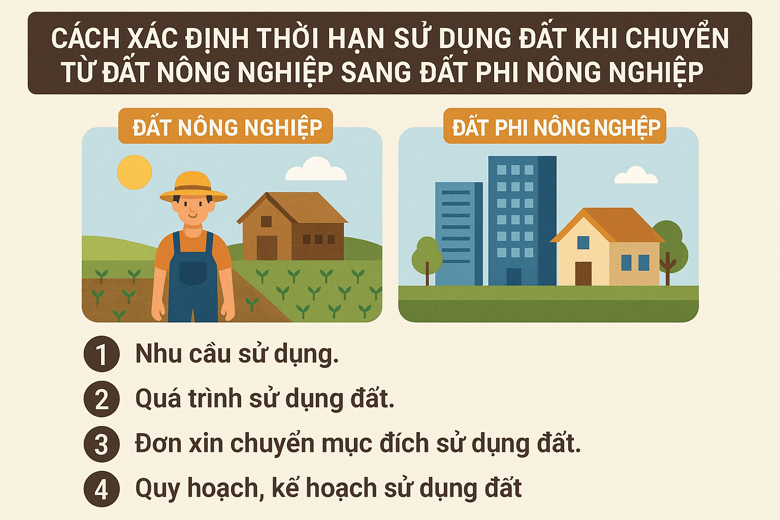 Cách xác định thời hạn sử dụng đất khi chuyển từ đất nông nghiệp sang đất phi nông nghiệp