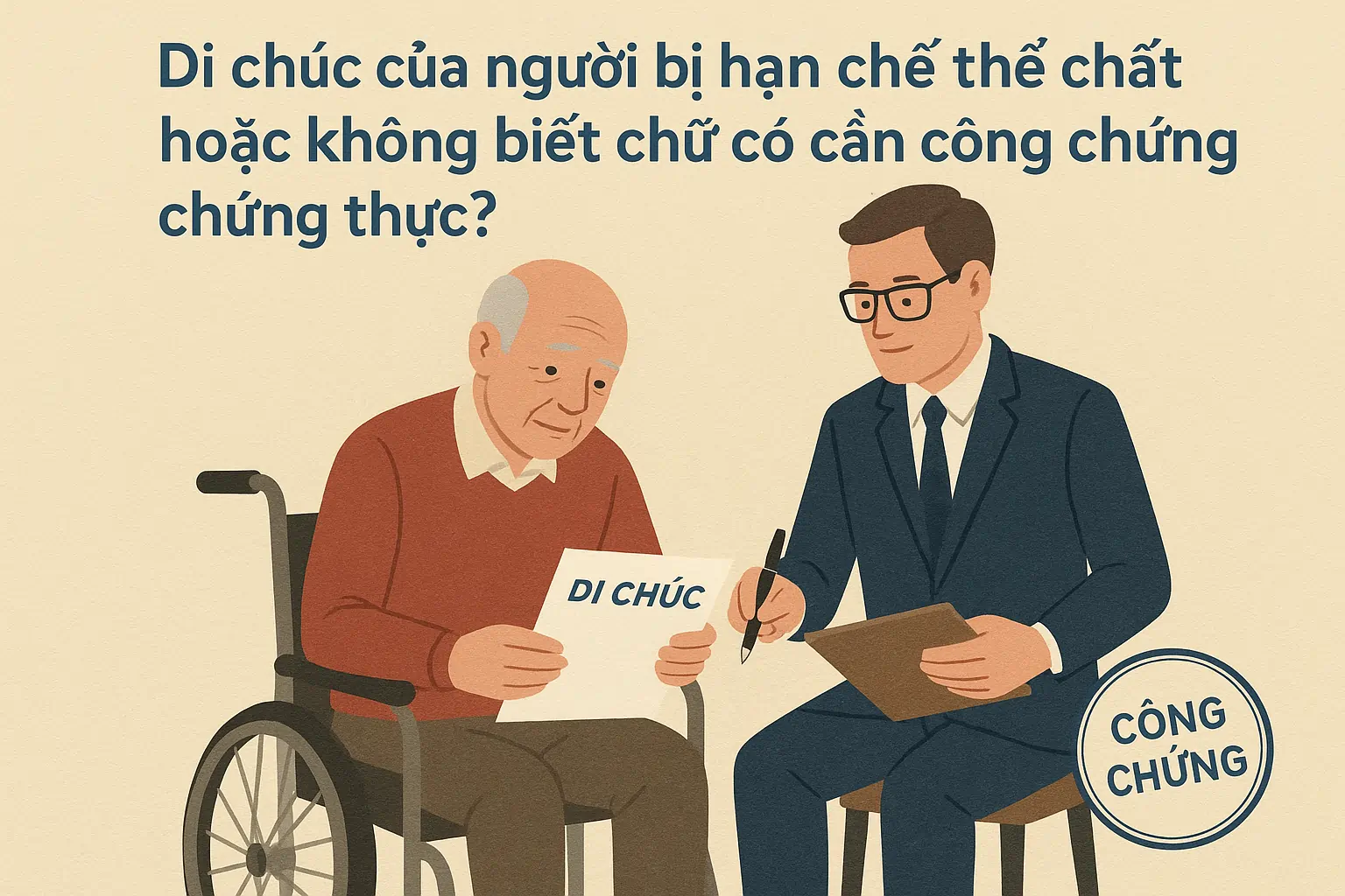 Di chúc của người bị hạn chế thể chất hoặc không biết chữ có cần công chứng chứng thực?