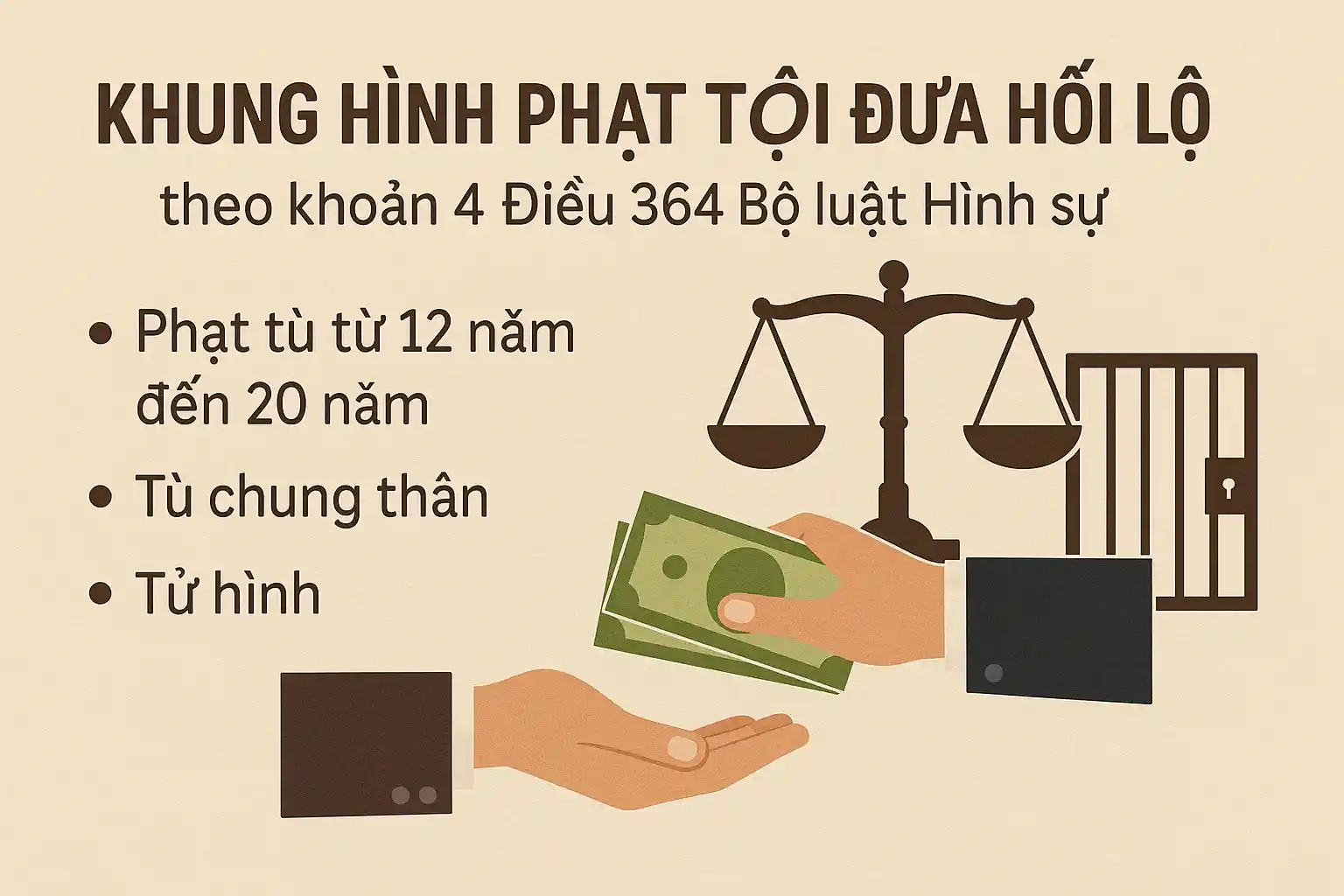 Khung hình phạt tội đưa hối lộ theo khoản 4 Điều 364 Bộ luật Hình sự là gì?