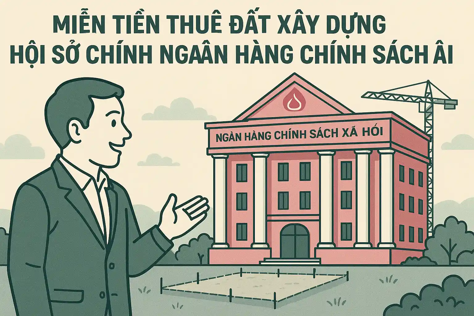 Miễn tiền thuê đất xây dựng hội sở chính ngân hàng chính sách xã hội được không?