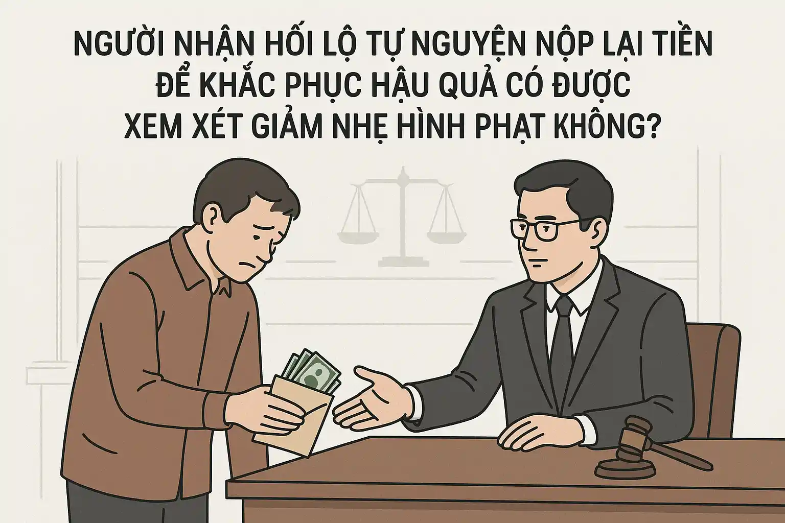 Người nhận hối lộ tự nguyện nộp lại tiền để khắc phục hậu quả có được xem xét giảm nhẹ hình phạt không?