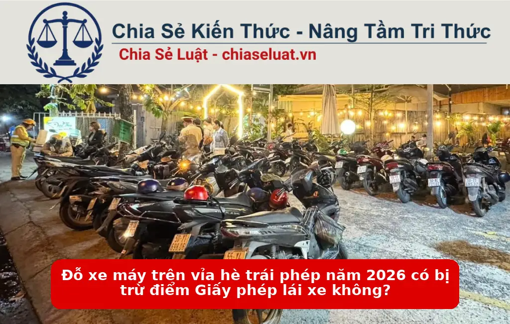 Đỗ xe máy trên vỉa hè trái phép năm 2026 có bị trừ điểm Giấy phép lái xe không?