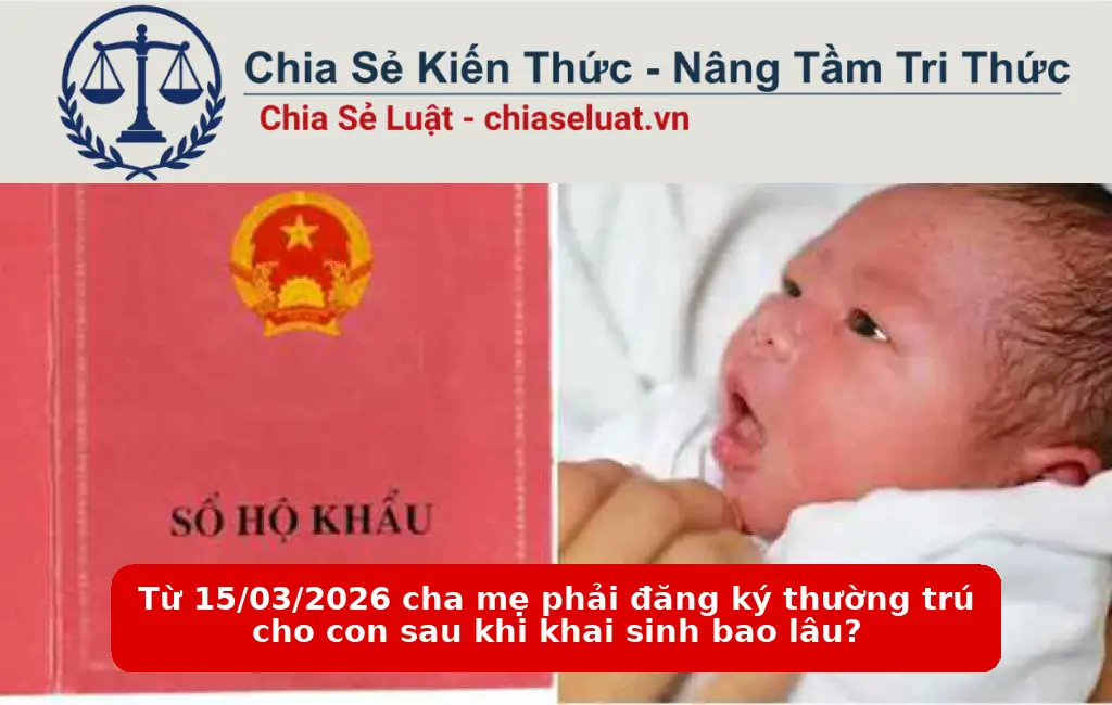 Từ 15/03/2026 cha mẹ phải đăng ký thường trú cho con sau khi khai sinh bao lâu?