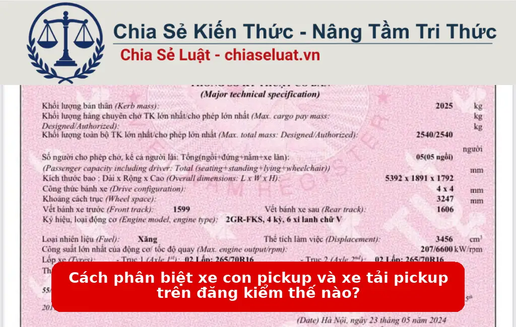 Cách phân biệt xe con pickup và xe tải pickup trên đăng kiểm thế nào?